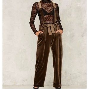 Nasty Gal Olive Green Velvet Suspender Cropped Pants